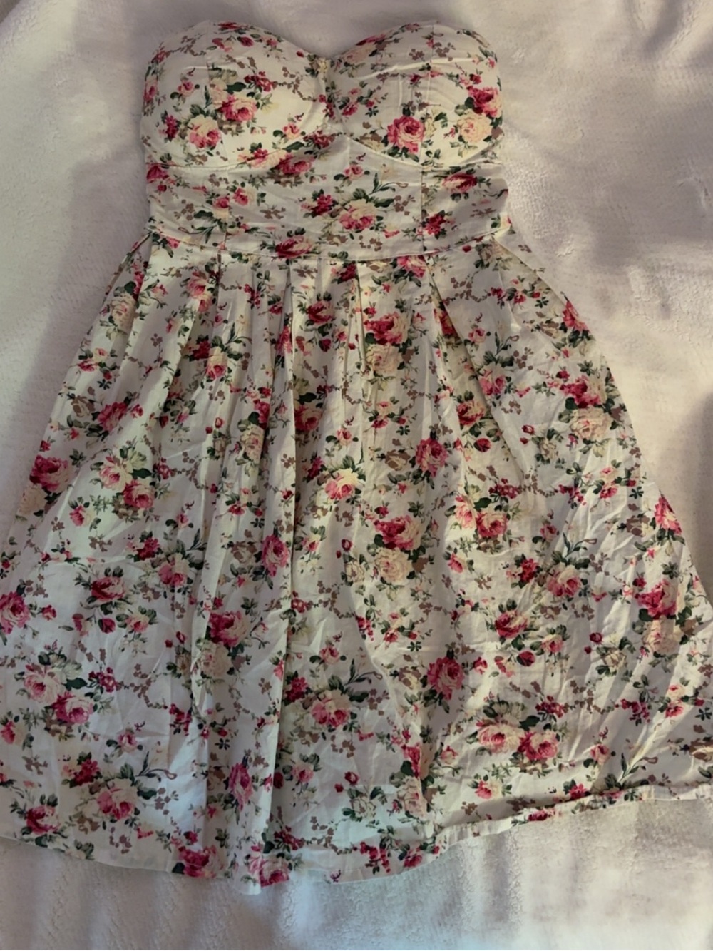 Y2K Coquette Floral Strapless Mini Dress with Built In Cups - Size XS
